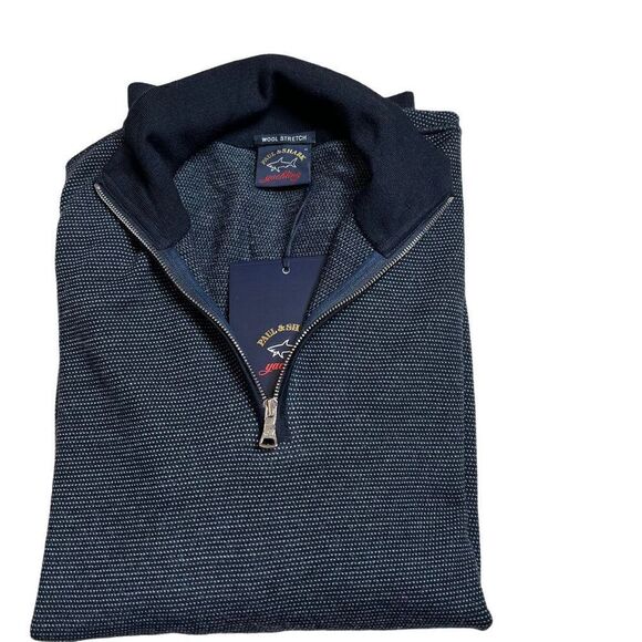 NWT Paul & Shark Summer wool jacquard half zip sweater with iconic badge - Picture 7 of 15